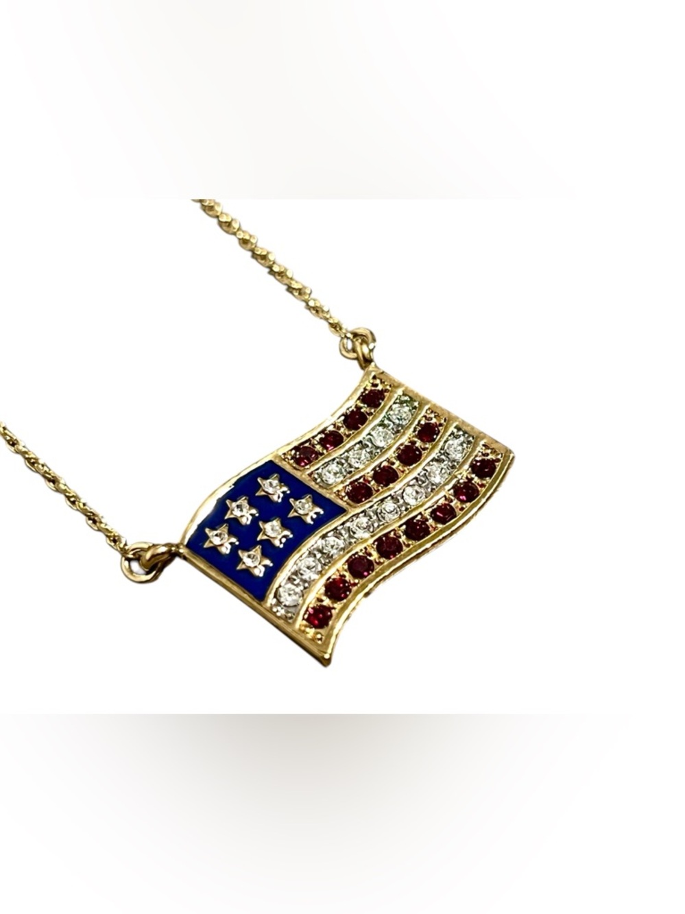 Avon Rhinestone Flag Necklace – Sparkle with Americana Style